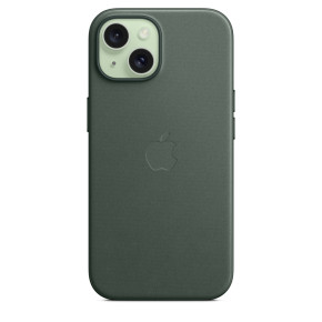 Луксозен твърд текстилен гръб оригинален MT3J3ZM/A OFFICIAL Apple FineWoven Case With MagSafe за Apple iPhone 15 6.1 тъмно зелен / Evergreen 
